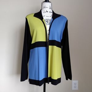 Exclusively Misook color block open front cardigan size L